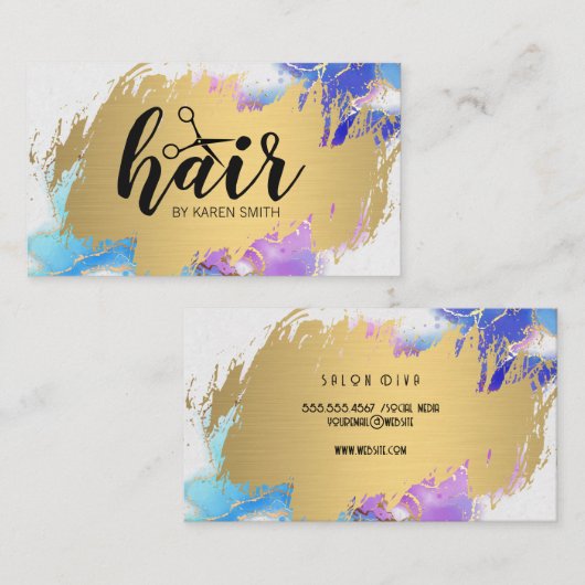 Haarschaar Logo | Goudborstel | WATERVERF Visitekaartje (Voorkant / Achterkant)