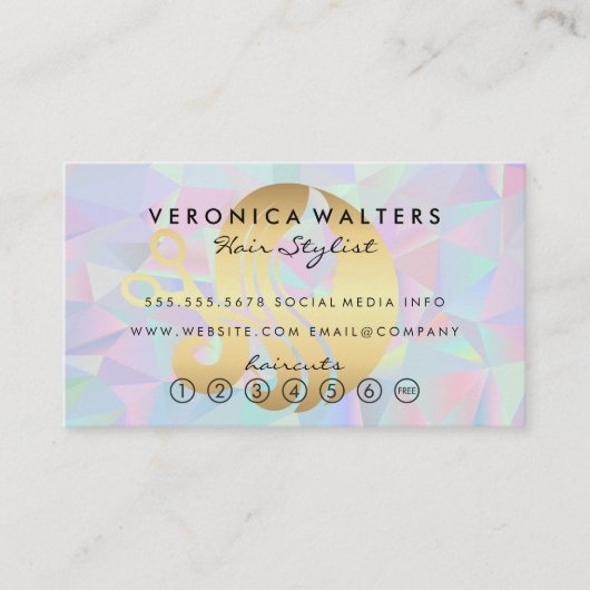 Haarschaar Logo | Moderne iriserende achtergrond Klantenkaartje (Voorkant)