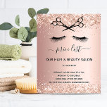 Haarschoonheidssalon roos goudglitter-priester flyer<br><div class="desc">Een gouden achtergrond van het roos,  met glittersparken,  zwarte schaar en ooggordels. Vooraan: De tekst: Prijslijst. Personaliseer en voeg jouw naam en adres toe. Terug: jouw tekst,  prijzen. Om de spoeltjes te houden schrap slechts de steekproeftekst,  verlaat de ruimten of emoji's voor en na de tekst.</div>