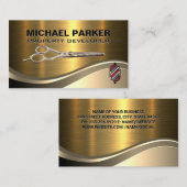 Haarsnijschaar | Barber Pole | Goud metaal Visitekaartje (Voorkant / Achterkant)