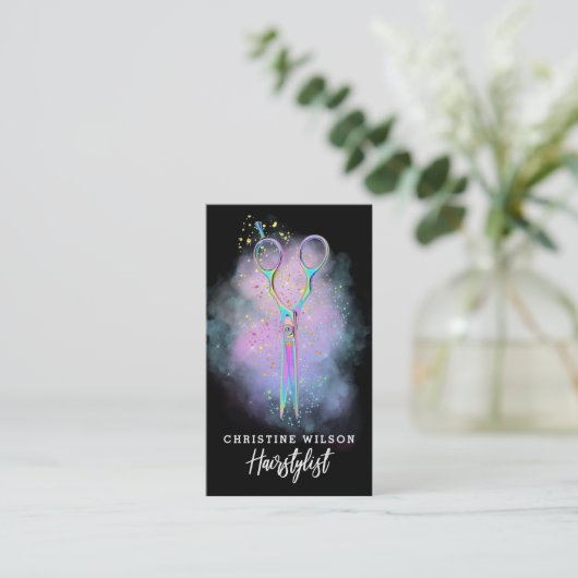 haarstaartschaar op paarse wolken visitekaartje (Staand voorkant)