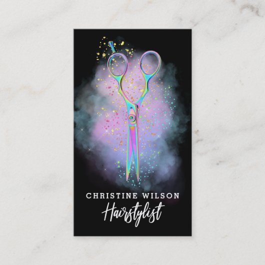 haarstaartschaar op paarse wolken visitekaartje (Voorkant)
