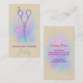 haarstaartschaar op paarse wolkenglitter visitekaartje (Voorkant / Achterkant)