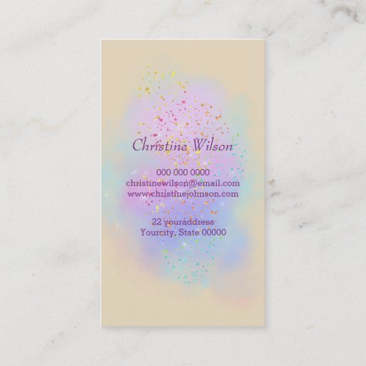 haarstaartschaar op paarse wolkenglitter visitekaartje (Achterkant)