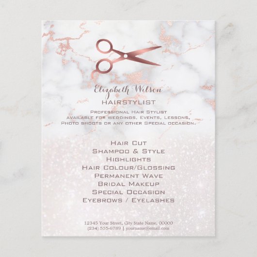 haarstaartschaar op roze marmer flyer (Voorkant)