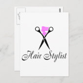 Haarstijdlijst (roze/schaar) briefkaart (Voorkant / Achterkant)