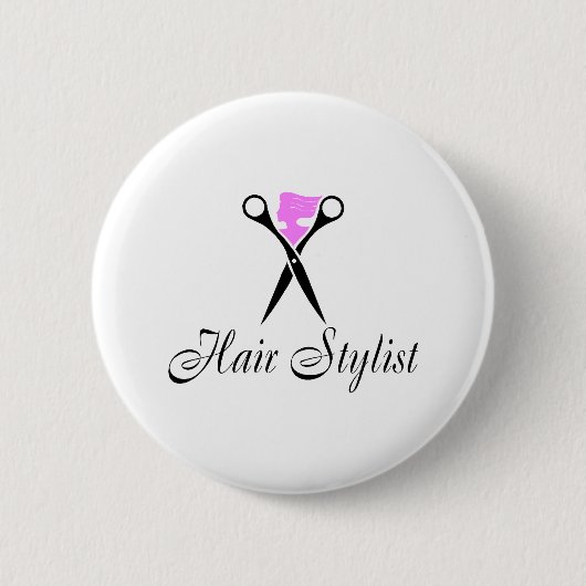 Haarstijdlijst (roze/schaar) ronde button 5,7 cm (Voorkant)