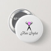Haarstijdlijst (roze/schaar) ronde button 5,7 cm (Voorkant /achterkant)