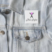 Haarstijdlijst (roze/schaar) vierkante button 5,1 cm (In situ)