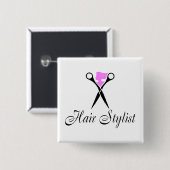 Haarstijdlijst (roze/schaar) vierkante button 5,1 cm (Voorkant /achterkant)