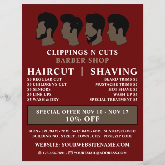 Haarstijlen, Mannen Barbers Adverteren Flyer (Voorkant)