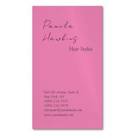 Haarstijlvolle professionele, platte roze feminine magnetisch visitekaartje (Voorkant Verticaal)