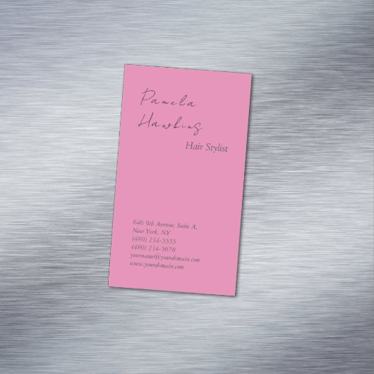 Haarstijlvolle professionele, platte roze feminine magnetisch visitekaartje (Voorbeeld)