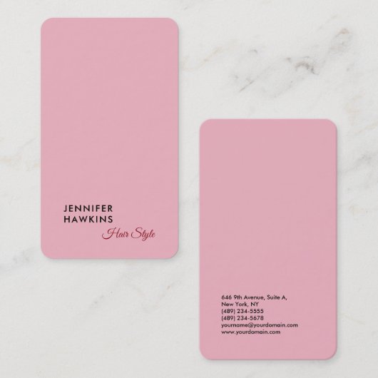 Haarstijlvolle professionele, platte roze feminine visitekaartje (Voorkant / Achterkant)