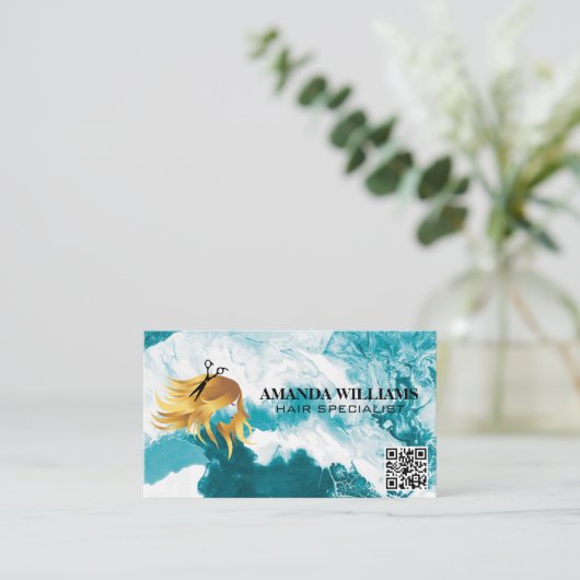 Haarstromende Logo | QR-code | Artistiek Afsprakenkaartje (Staand voorkant)