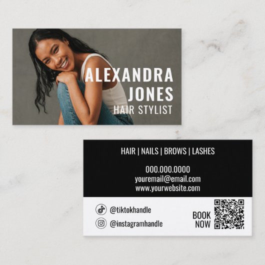 Haarstyist QR Code 2 Sociale Iconen Sjabloon Visitekaartje (Voorkant / Achterkant)