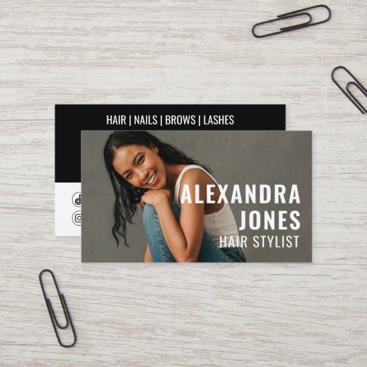 Haarstyist QR Code 2 Sociale Iconen Sjabloon Visitekaartje (Voorkant / Achterkant in situ)