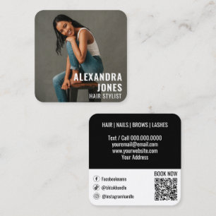 Haarstyist Sjabloon Zwart QR Code Social Media Vierkante Visitekaartje