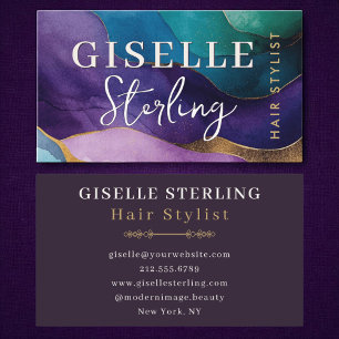 Haarstylist Abstracte Paarse Gold Wavy Waterverf Visitekaartje