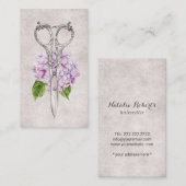 Haarstylist Antiek schaar en Paarse ventilator Visitekaartje (Voorkant / Achterkant)