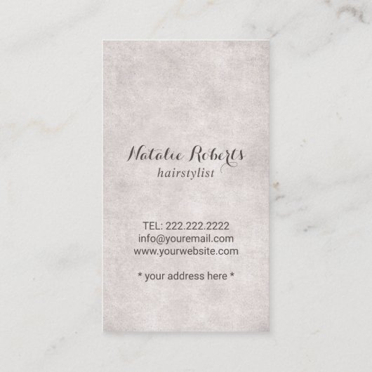 Haarstylist Antiek schaar en Paarse ventilator Visitekaartje (Achterkant)