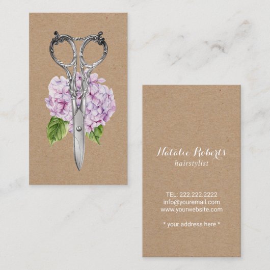 Haarstylist Antiek schaar en waterdamp Visitekaartje (Voorkant / Achterkant)