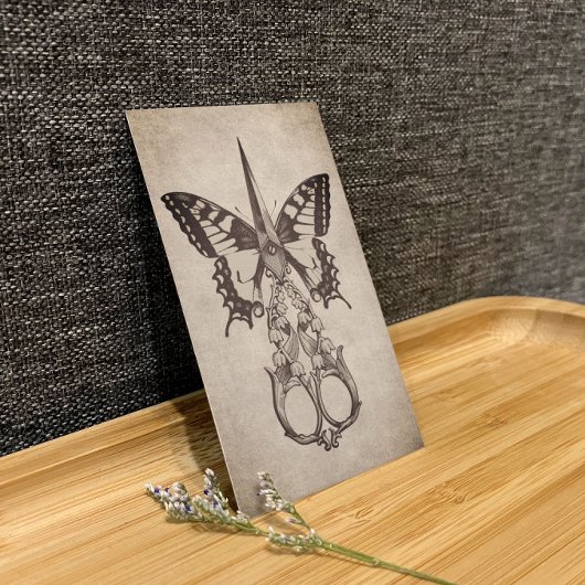 Haarstylist Antiek schaar & vlinder Visitekaartje