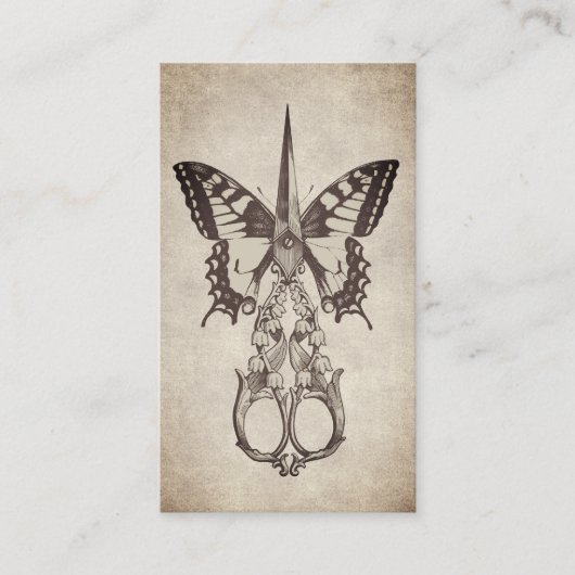Haarstylist Antiek schaar & vlinder Visitekaartje (Voorkant)