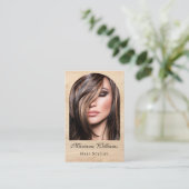 Haarstylist Arch Photo QR Code Minimalistisch Hout Visitekaartje (Staand voorkant)