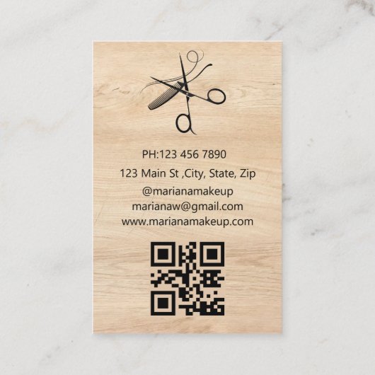 Haarstylist Arch Photo QR Code Minimalistisch Hout Visitekaartje (Achterkant)