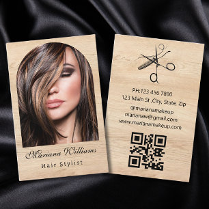 Haarstylist Arch Photo QR Code Minimalistisch Hout Visitekaartje