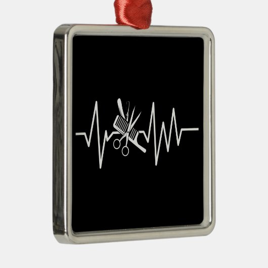 Haarstylist - Barber Scissors Comb Heartbeat Metal Metalen Ornament (Rechts)