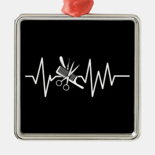 Haarstylist - Barber Scissors Comb Heartbeat Metal Metalen Ornament