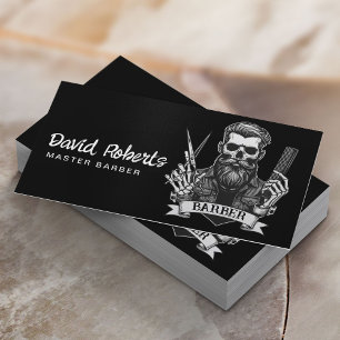 Haarstylist Barber Skull Barbershop Plain Black Visitekaartje