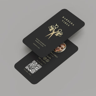 Haarstylist Barbershop Gold Scissors Floral Visitekaartje