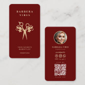Haarstylist Barbershop Gold Scissors Floral Visitekaartje (Voorkant / Achterkant)