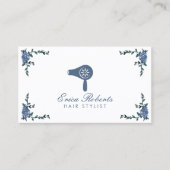 Haarstylist  Blauwe Floral Blow Dryer Salon Visitekaartje (Voorkant)