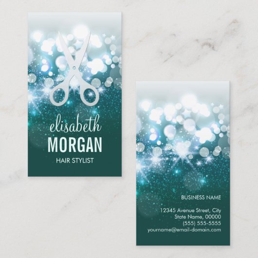 Haarstylist Blauwgroen Turquoise Glamor Glitter Sp Visitekaartje (Voorkant / Achterkant)