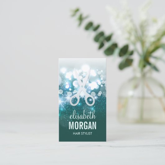 Haarstylist Blauwgroen Turquoise Glamor Glitter Sp Visitekaartje (Staand voorkant)
