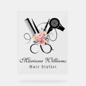 Haarstylist bloemenschaar moderne schoonheidssalon acryl bord (Voorkant)