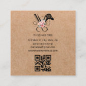 haarstylist bloemenschaar qr code kraft bruin vierkante visitekaartje (Achterkant)