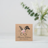 haarstylist bloemenschaar qr code kraft bruin vierkante visitekaartje (Staand voorkant)