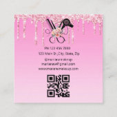 haarstylist bloemenschaar qr code roze glitters vierkante visitekaartje (Achterkant)