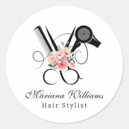 Haarstylist bloemenschaar schoonheidssalon elegant ronde sticker