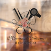 Haarstylist bloemenschaar schoonheidssalon modern raamsticker (Vel 2)