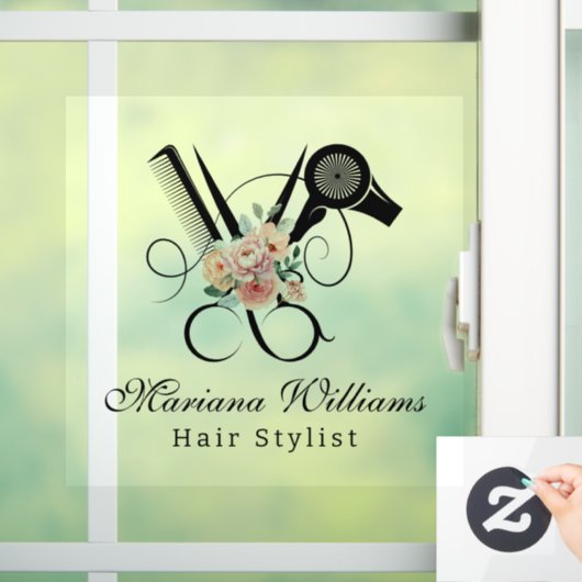 Haarstylist bloemenschaar schoonheidssalon modern raamsticker (Huis)