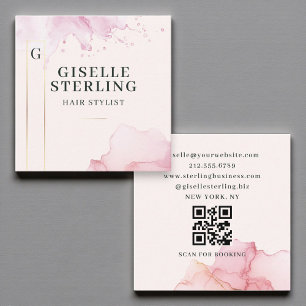 Haarstylist Blush Pink Waterverf QR-code Vierkante Visitekaartje