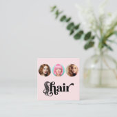 Haarstylist Blush Roze Wit 3 Foto QR Code Vierkante Visitekaartje (Staand voorkant)