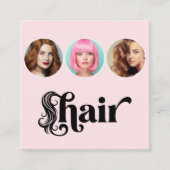 Haarstylist Blush Roze Wit 3 Foto QR Code Vierkante Visitekaartje (Voorkant)
