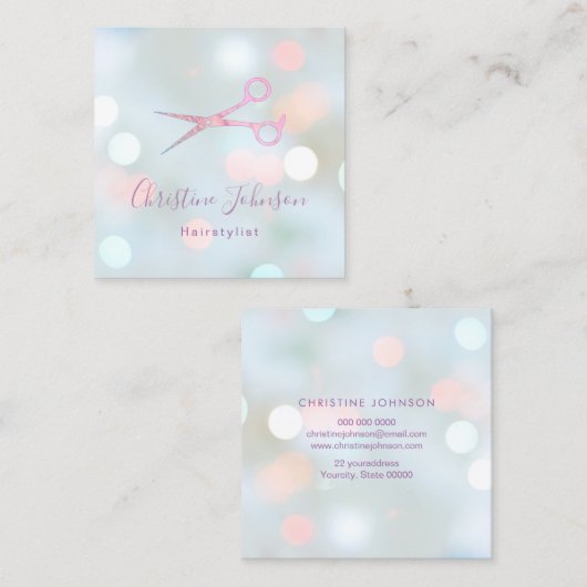 haarstylist bokeh vierkante visitekaartje (Voorkant / Achterkant)